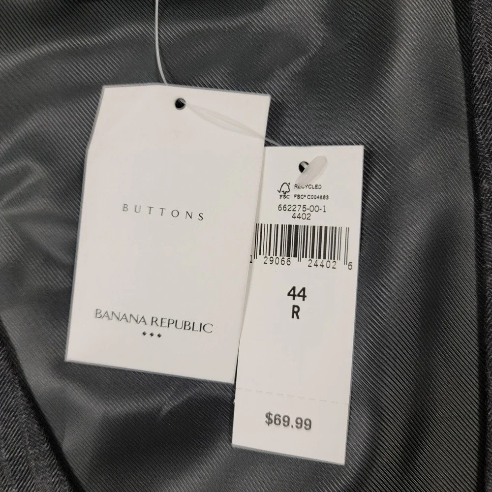 Banana Republic Suit Vest Mens 44R Large Grey Stripe Cotton‎ NEW
